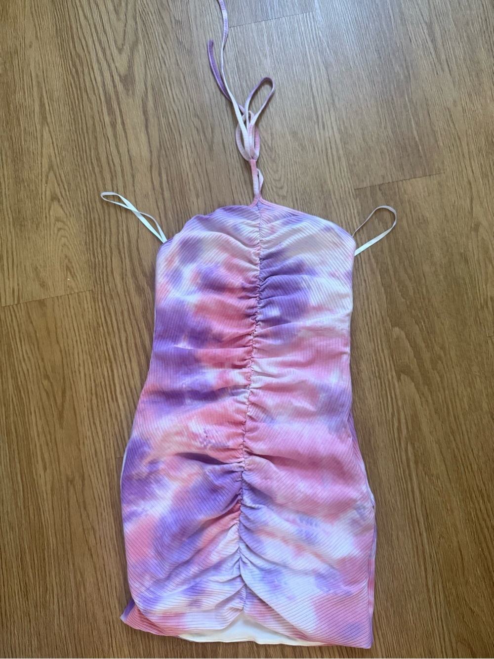 superdown Pink & Purple Tie-Dye Ruched Halter One-Piece